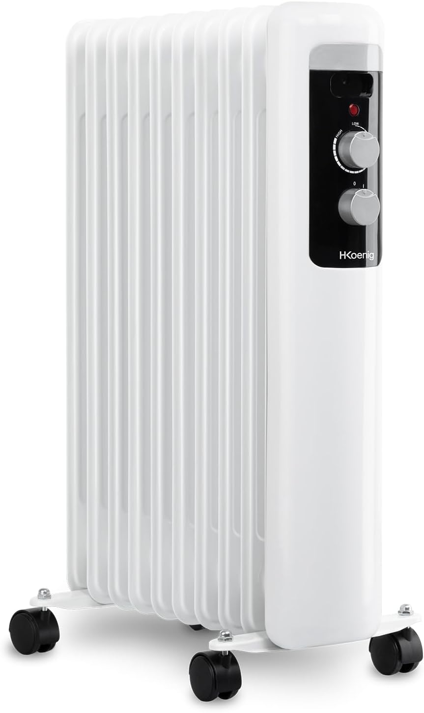 H.Koenig Grzejnik elektryczny, WARM90, 2000 W – Czarny, termostat regulowany, 9 elementów grzewczych
