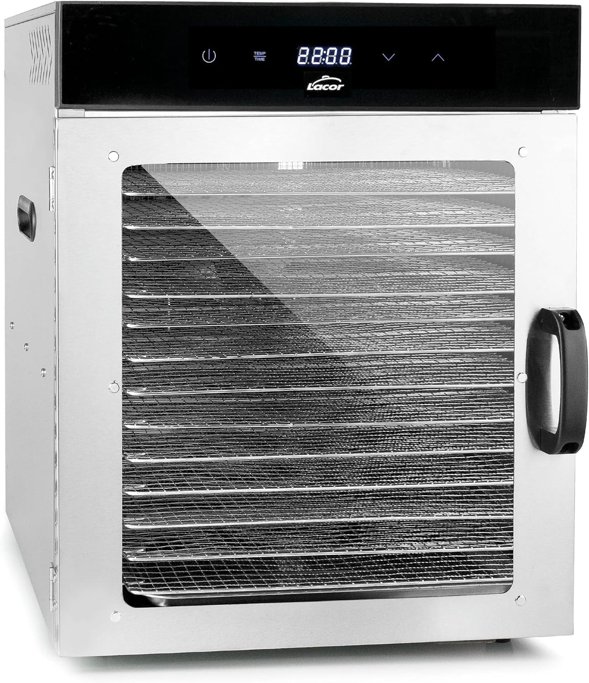 Suszarka do żywności LACOR, 1000 W, Przezroczysty / Srebrny, stal nierdzewna – Wentylator, profesjonalny, tłumik, 14 Płyty