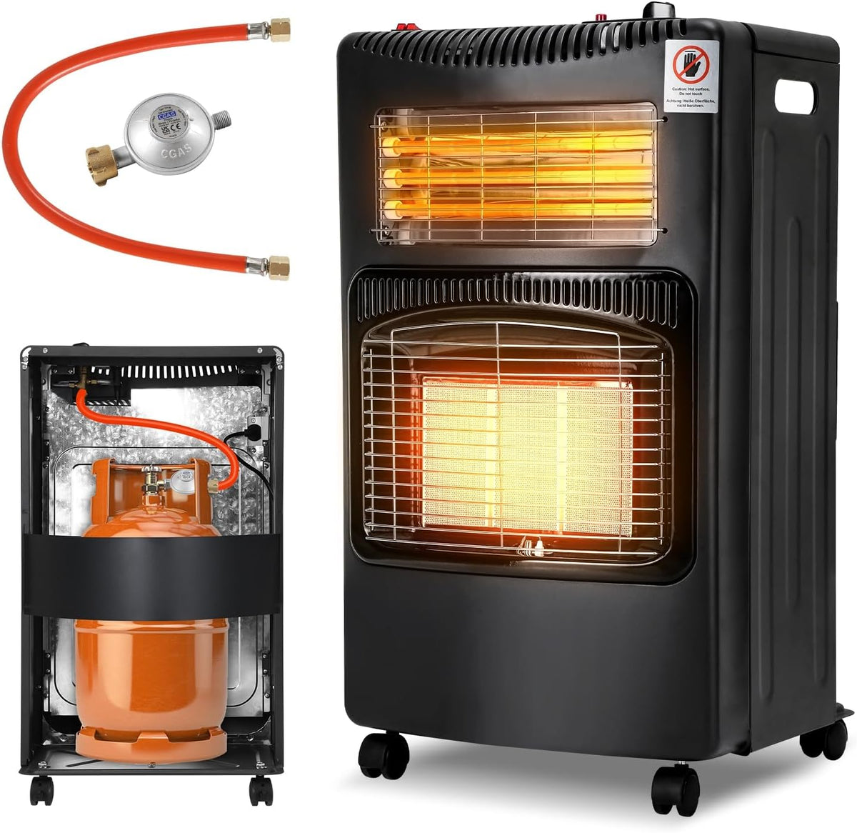Peviasot Grzejnik elektryczny, 4200 W, 15 kg, 1 m – Czarny, składana konstrukcja, 1200 W, Butle gazowe do 15 kg – 3 urządzenia ochronne