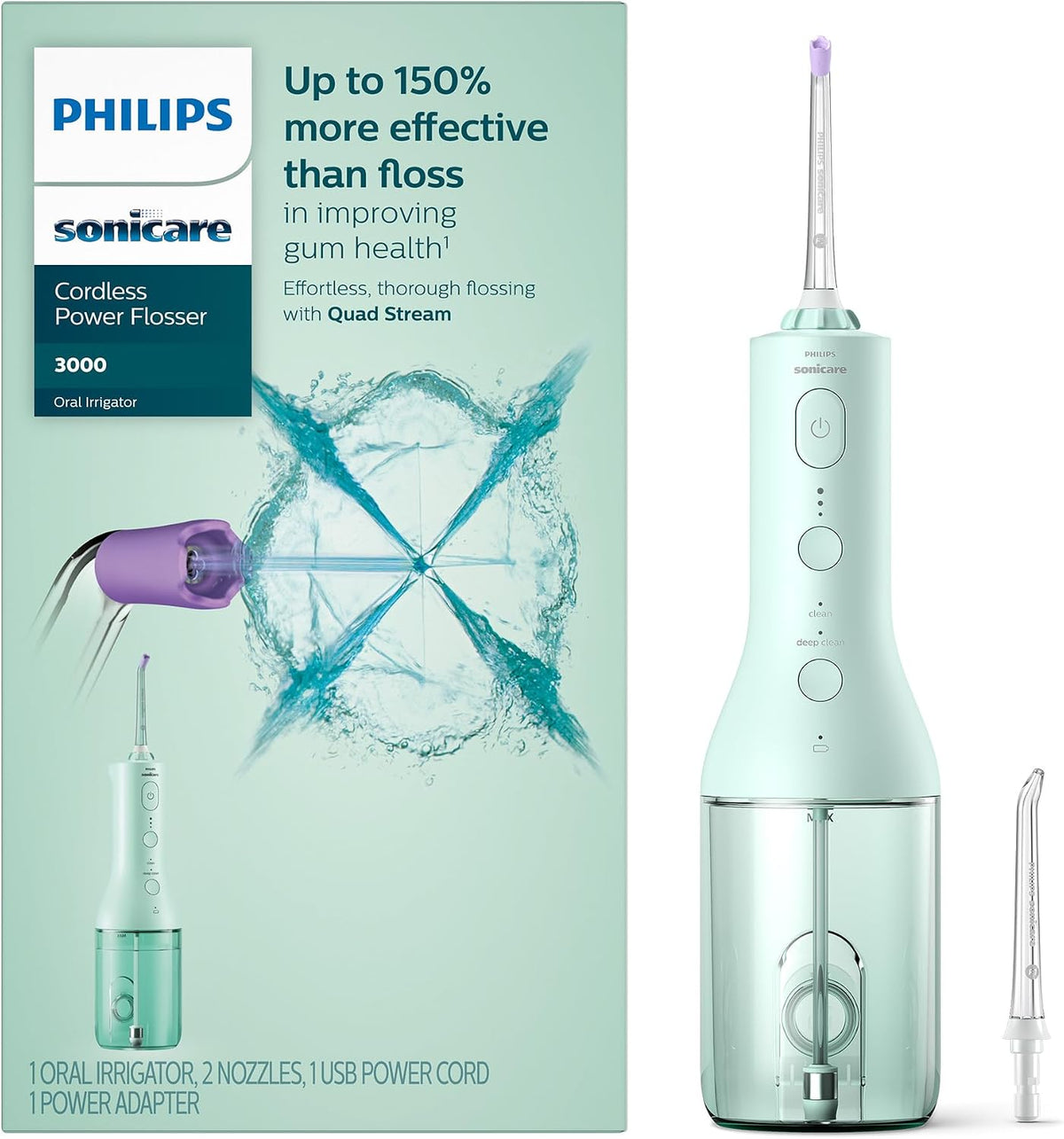 Nawadniane i napędzane wodorem Philips Sonicare, 2 W, 2 mm – Czarny, praca bezprzewodowa, Wireless Hydromotor 3000, Menthe