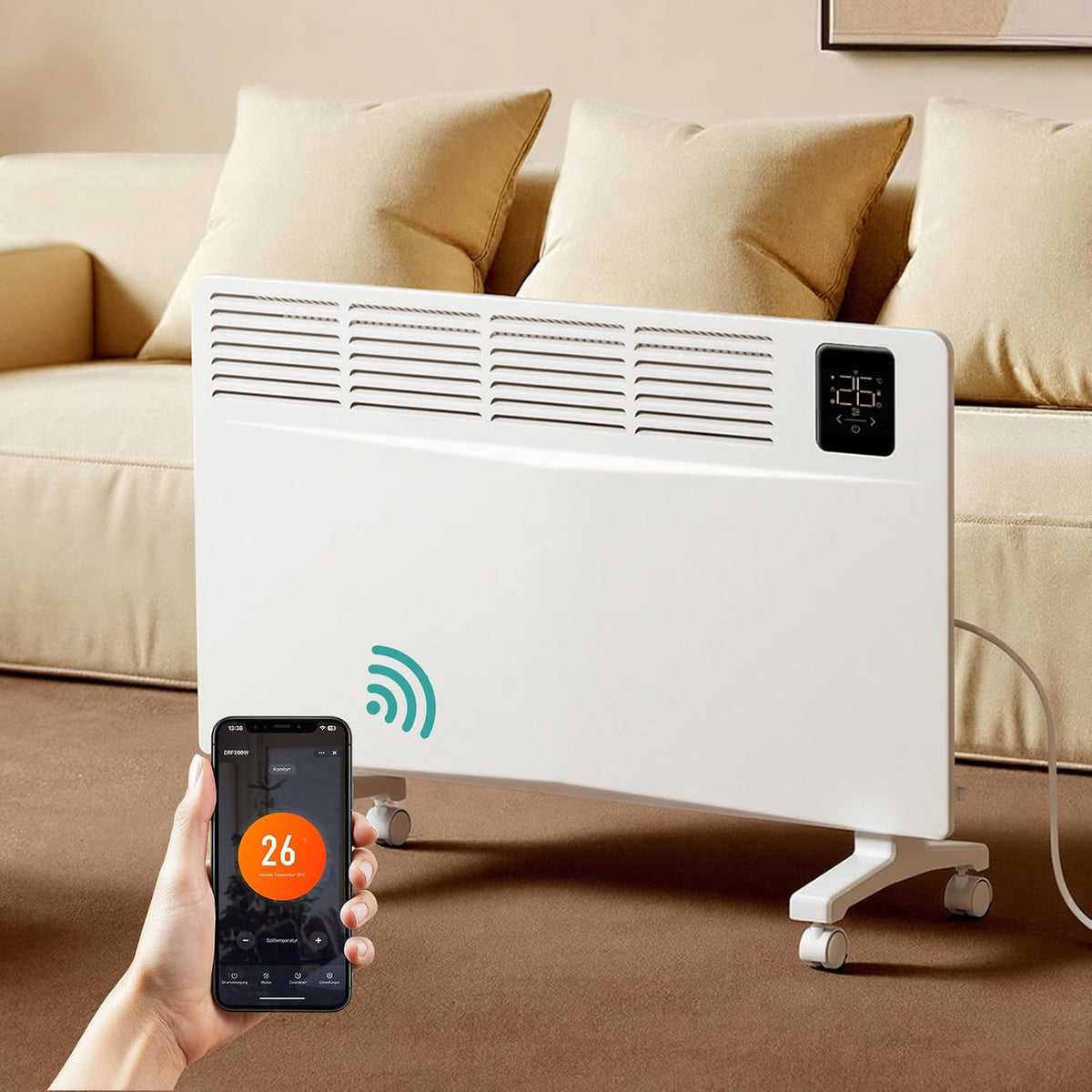 EMKE Grzejnik elektryczny, 2000 W, 20 m, Czarny – Wi-Fi, automatyczne wyłączanie, aplikacja