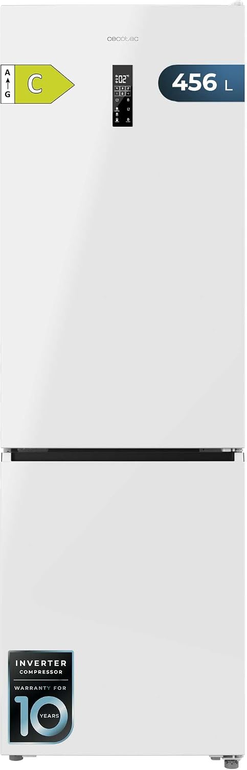 Cecotec Lodówka, 456 l – 201 cm, Biały, chłodziarka do napojów, Bolero CoolMarket Combi – bez mróz, Inwerter