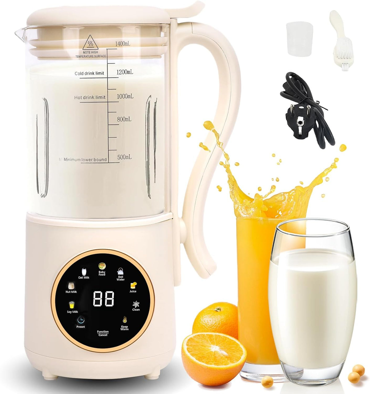 HISUEKIG Blender, 1400 ml, Czarny, kielichowy – Maszyna do mleka, do mleka roślinnego bez mleka mlecznego