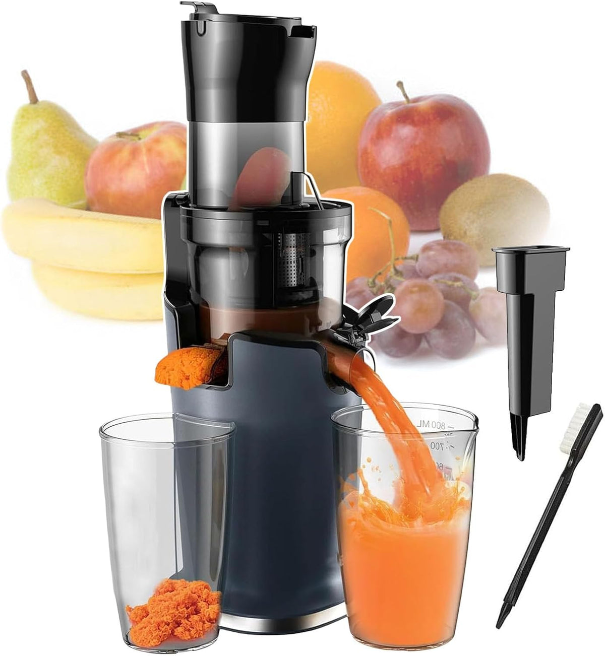 pealiritansemen Wyciskarka wolnoobrotowa, 200 W – 78 mm, 800 ml, Czarny, Wyciąg z soku – prasa cytrusowa i ekstraktor