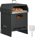 Grill Outsunny – 33.5 l, 11 cm, Czarny / Srebrny, metal – Elektryczny piekarnik pizzy, przenośny, na zewnątrz, kemping – kamień i łopata, BBQ węgiel