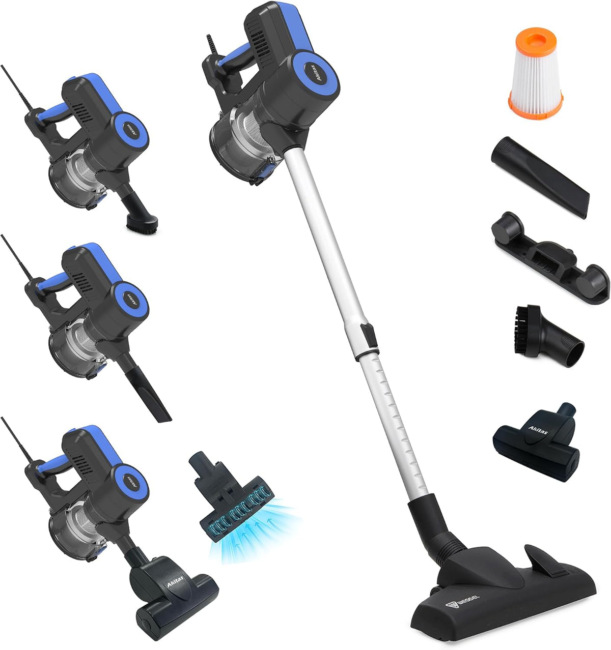 Akitas Odkurzacz pionowy, odkurzacz bezprzewodowy, S12 – 600 W, Czarny, filtr HEPA, Odkurzacz – S12 2-in-1, filtr HEPA do zmywania 2-en-1