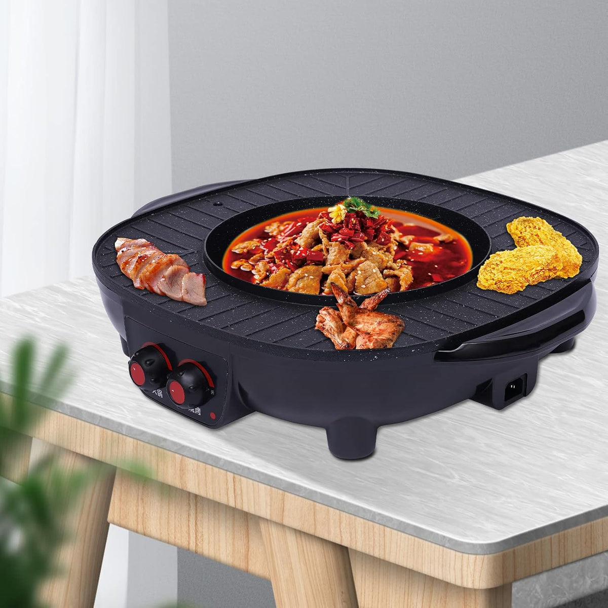 Dekltus Grill, W/26, 2 W – 26 cm, 3 l, Czarny, aluminium – 2 w 1, Elektryczny Hot Pot 2 w 1, wielofunkcyjny garnek hotpot 2000 W/26 cm Ø/3 l, tajski
