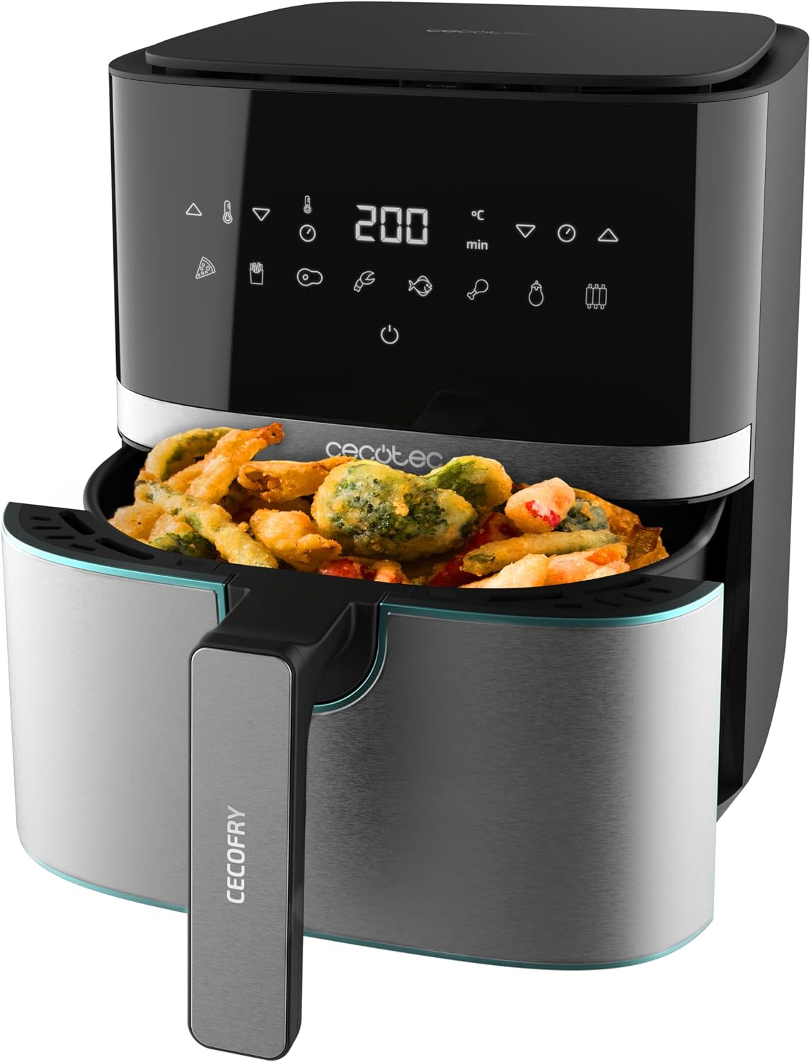 Frytkownica beztłuszczowa Cecotec – air fryer, 5 l, 1600 W, Srebrny – stal nierdzewna, Odkurzacz powietrza, pojemność 5, 5 l i technologia PerfectCook