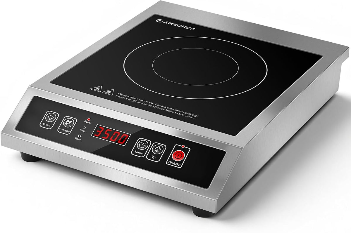 AMZCHEF Płyta indukcyjna – kuchenka indukcyjna, 3500 W, 230 mm, Srebrny – stal nierdzewna, kuchenka przenośna, indukcyjny stół do gotowania