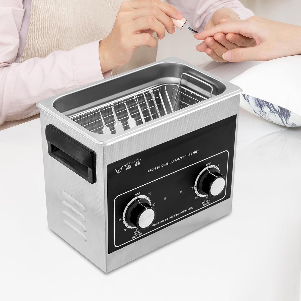 AUYART Środki czyszczące laboratoryjne – 120 W, 240 V, 3.2 l, Srebrny – stal nierdzewna, oświetlenie LED, Wyświetlacz LED, Ultrasound 3