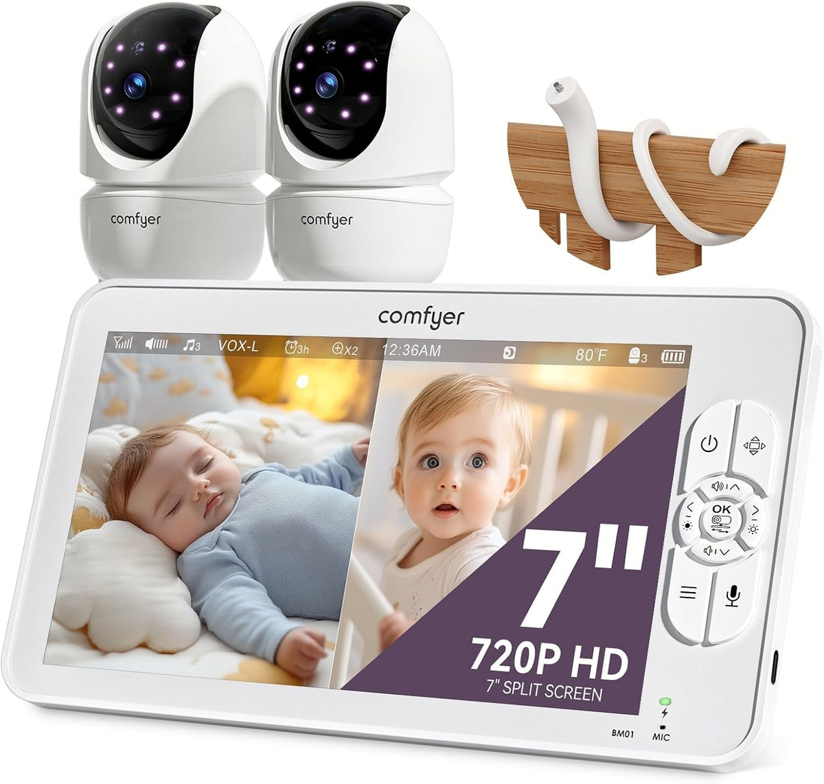 Inteligentne monitory Comfyer, BM01, Czarny, Wi-Fi – Monitor, Comfier BM01 1080P, 6000 mAh Bateria, Elastyczne wsparcie – 7 ′ ′ Podzielony ekran
