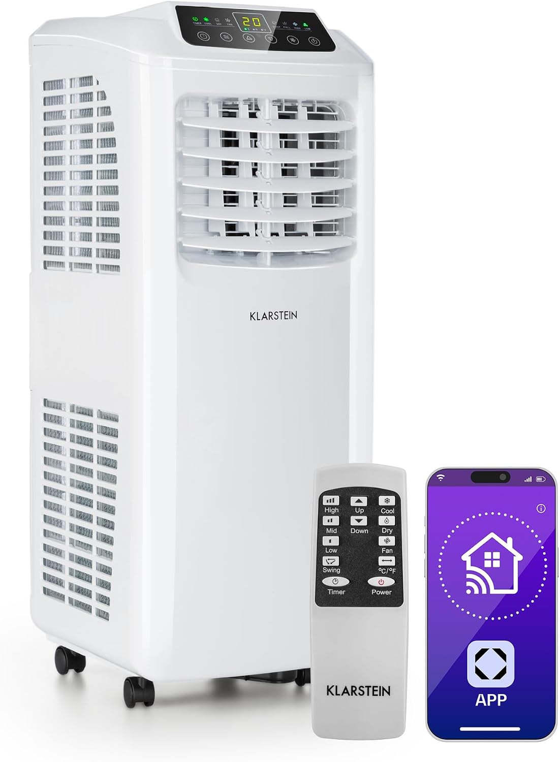 Klimatyzator Klarstein – 3 W, 9000 BTU, 44 m, Biały – Wi-Fi, 3 w 1, WiFi: sterowanie z aplikacji, EWG A – w tym. Uszczelnienie okienne