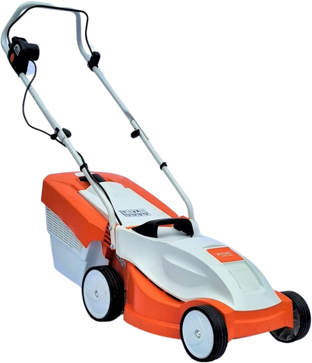 Kosiarki rotacyjne Stihl – 33 cm, 30 litrów, Pomarańczowy/Biały, składana konstrukcja – RME 235 kosiarka elektryczna, lekka i kompaktowa