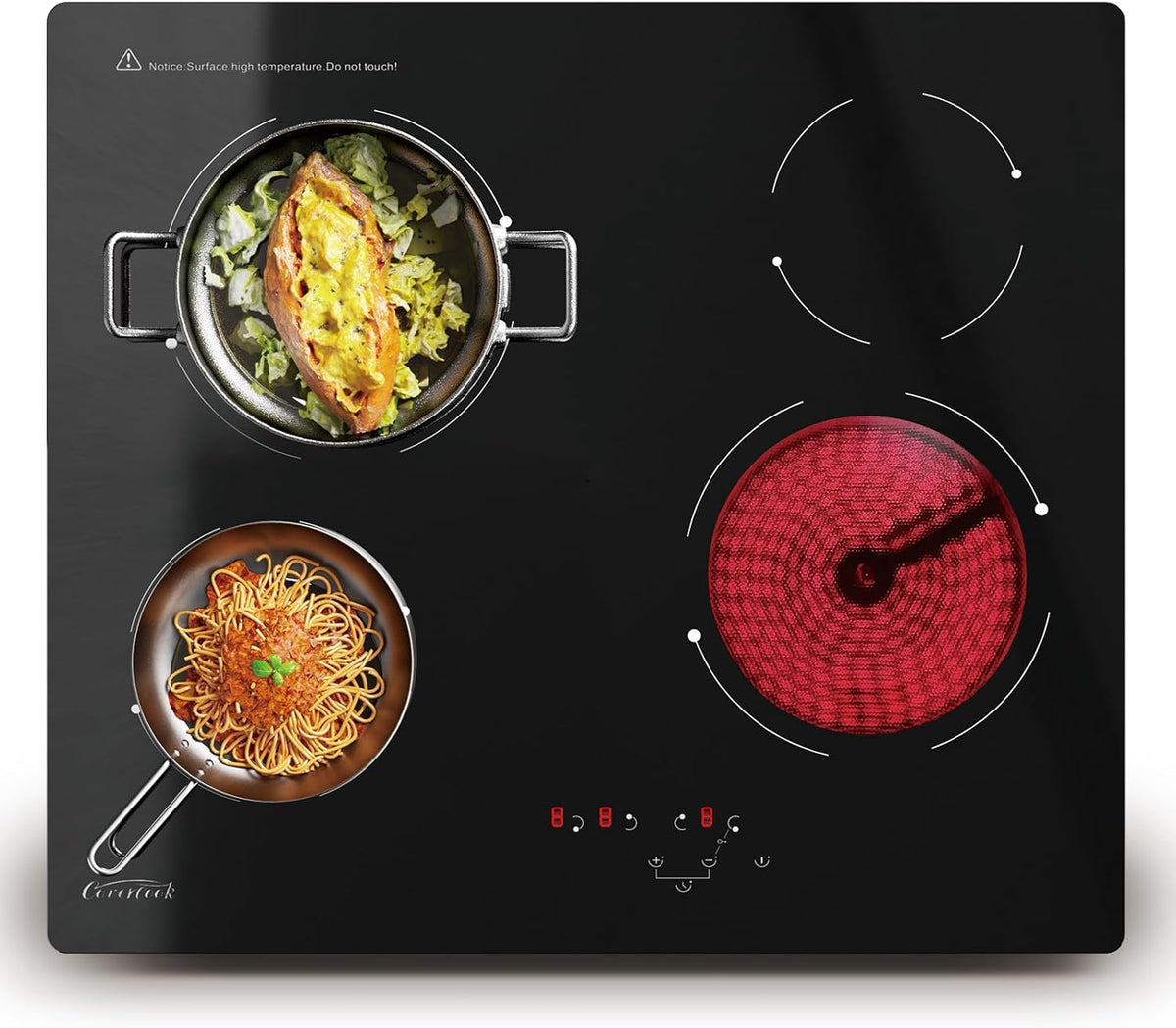COVERCOOK Płyta grzewcza, 60 cm – 6000 W, Czarny, stal nierdzewna, Płyta witroceramiczna z 4 palnikami – elektryczna 60 cm, kuchenka ceramiczna