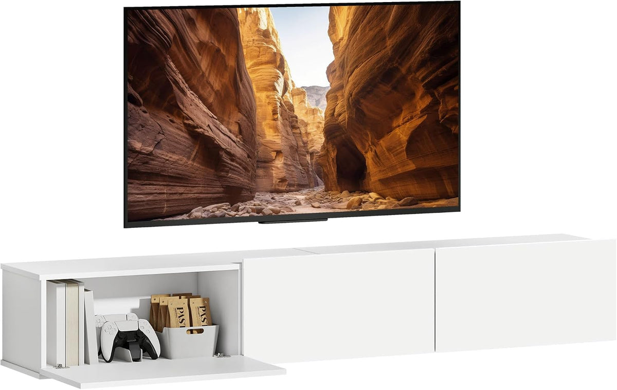 Ławka HOMCOM – 82 cali, Biały, MDF, Szafa TV – dekoracja pokoju dziennego, 3 drzwi, TV Flotting