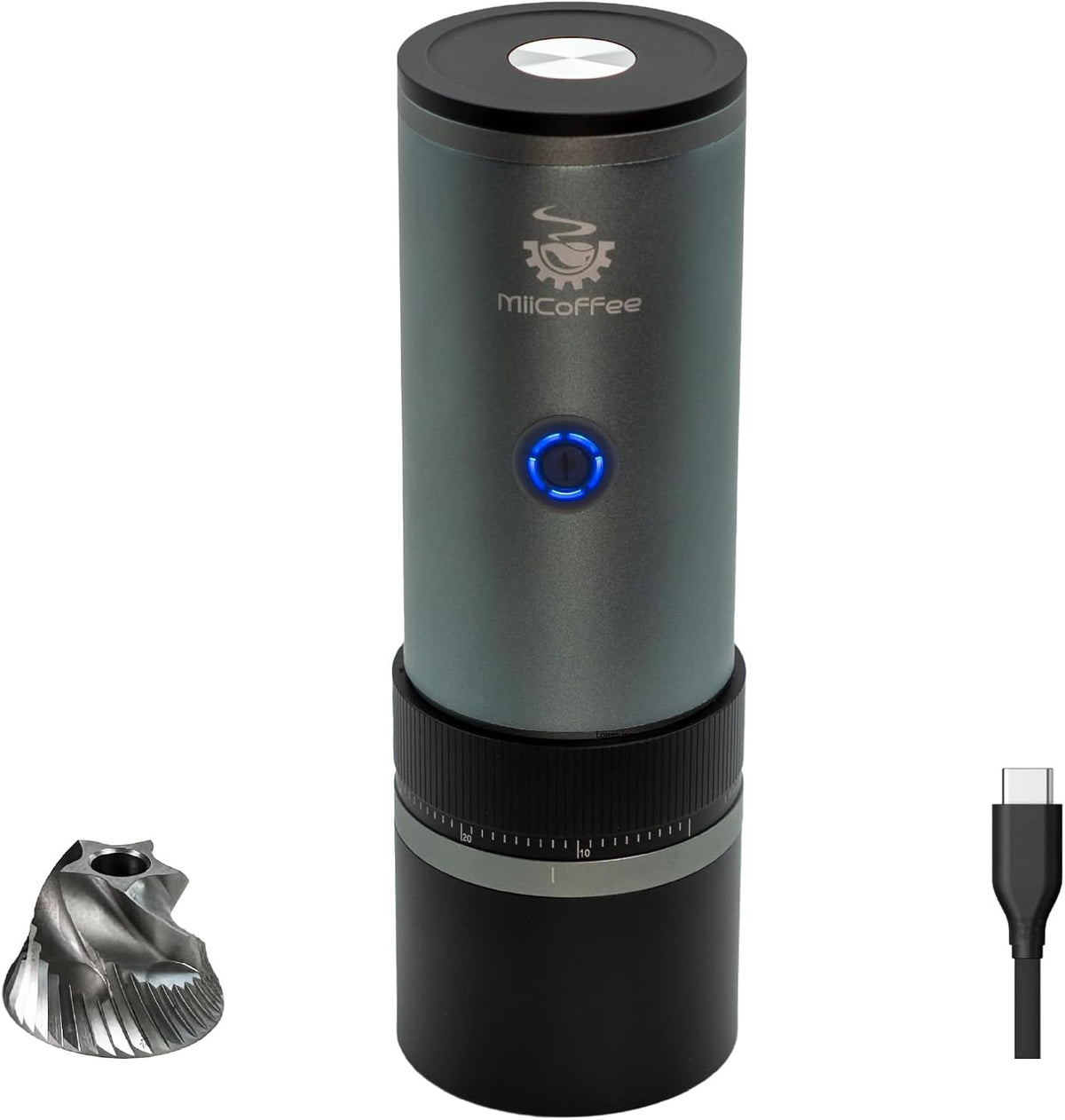 MiiCoffee Maszyny do obróbki metalu, PT2, Srebrny – stal nierdzewna, USB, PT2 Mill, szczotka – przenośny, młyn do ziaren kawy, aluminium