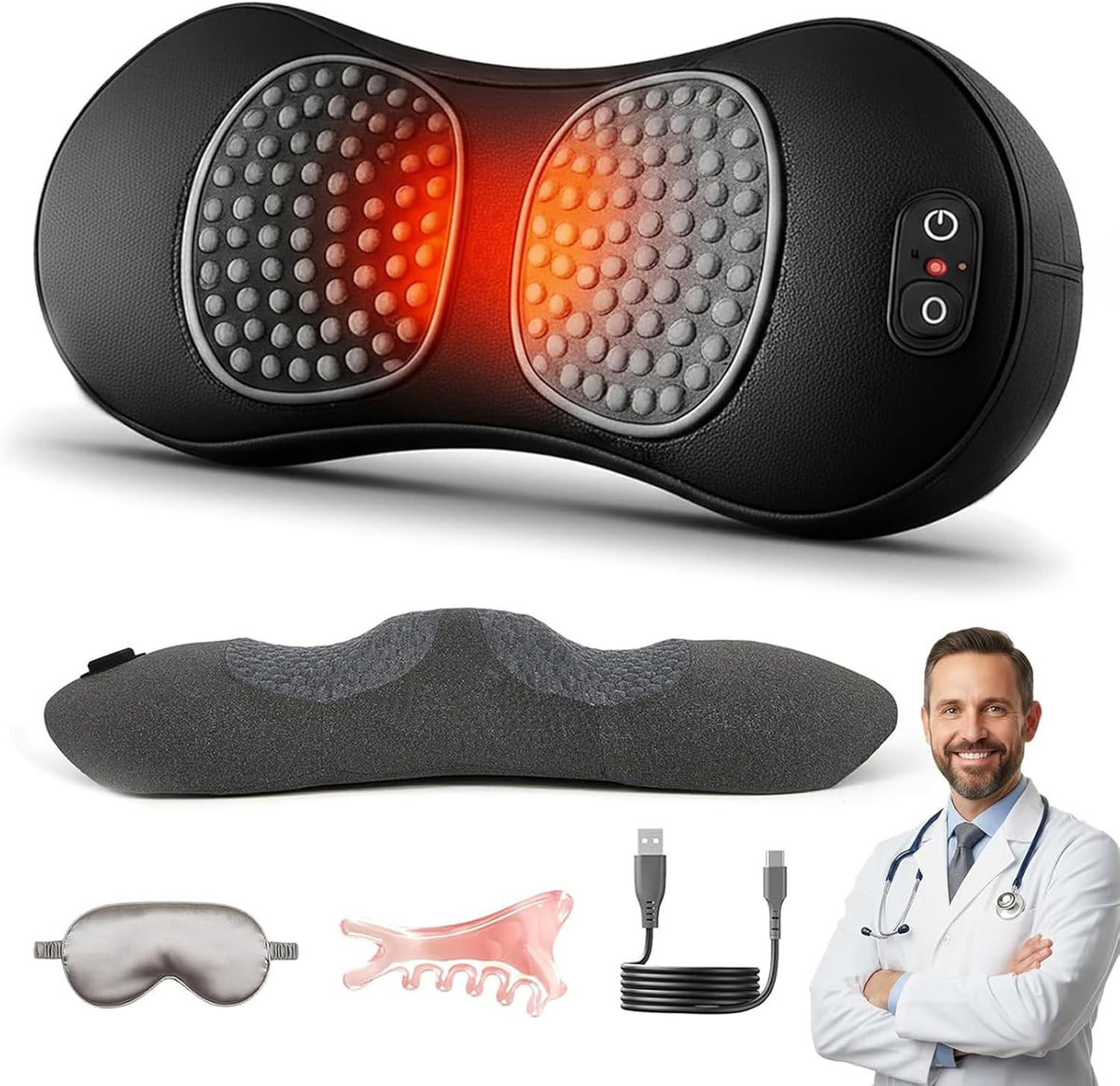Liocwocne Maserzy pleców, 3 W, 59x28x8 cm, 800 g – Czarny, USB, praca bezprzewodowa, 3 w 1 – Elektryczny grzejnik