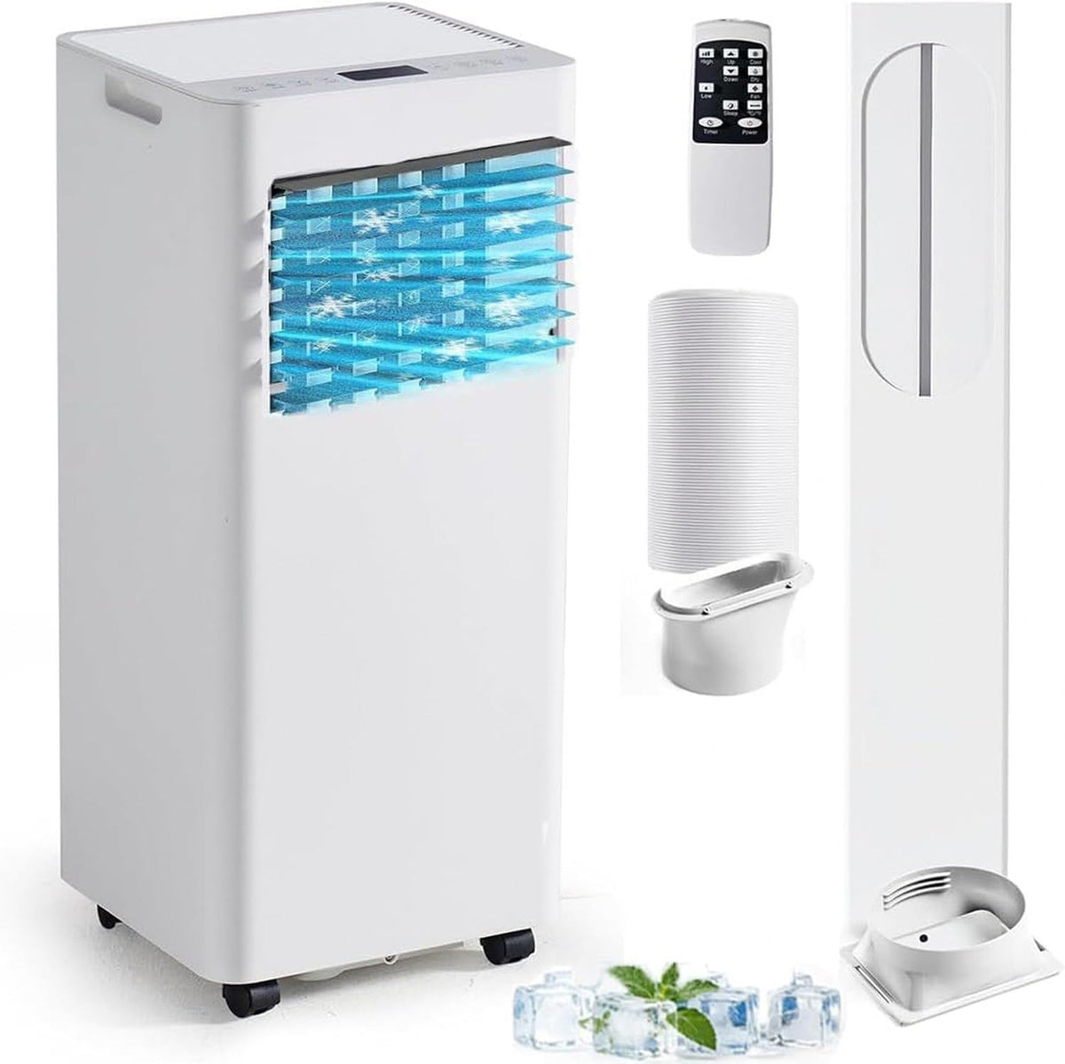 Klimatyzator przenośny ZYANBIN, klimatyzator mobilny, 9000 BTU, 3 W – 42 m, Czarny, oświetlenie LED, pilot zdalnego sterowania – 3 w 1