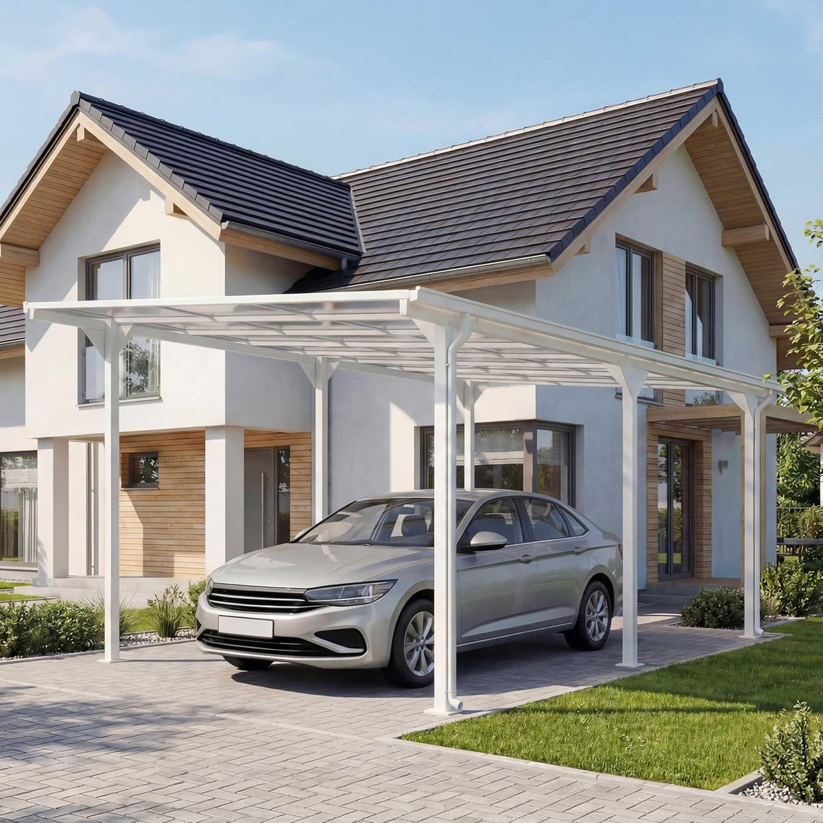 Wiaty garażowe Mendler, HWC-O23, 3 x 6 m – 20 kg, Biały, aluminium, ochrona UV – Alu-Carport HWC-O23 zadaszenie do samochodu, garażu i szopy