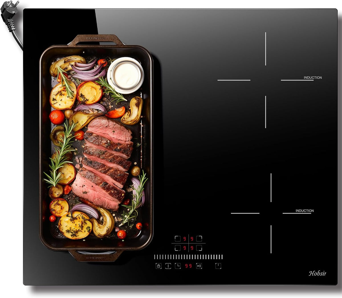Płyta indukcyjna Hobsir hob – kuchenka indukcyjna, 60 cm, 3500 W, Czarny – timer, 2 w 1, Hobsir z wtyczką, płyta grzewcza 4 płyty