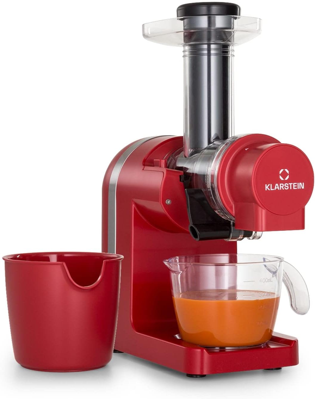 Wyciskarka wolnoobrotowa KLARSTEIN, 200 W, 400 ml, Czerwony – sokowirówka, Wyciąg z soku Elegance, duży zbiornik, 400 ml zbiornik
