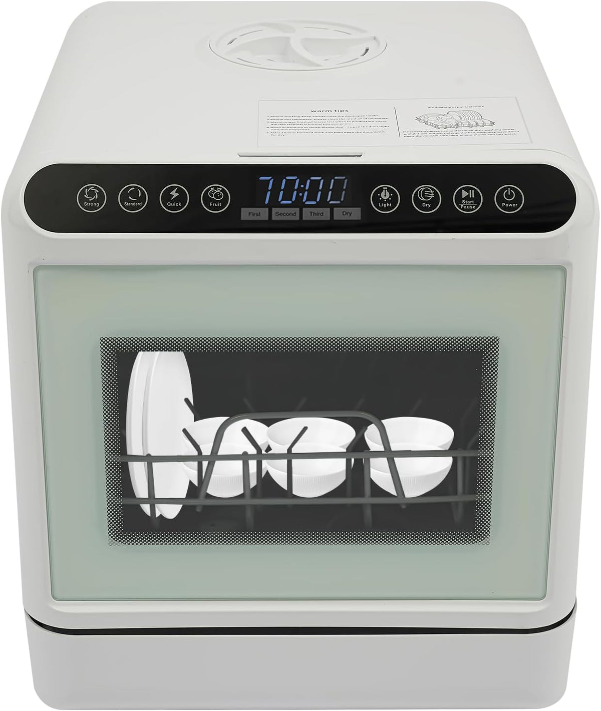Zmywarka JJsdwin, 22 cm – 220 V, Biały, oświetlenie LED, kompaktowa – przenośna, kemping, temperatura wody 72°C, kompaktowa do naczyń dla apartamentów