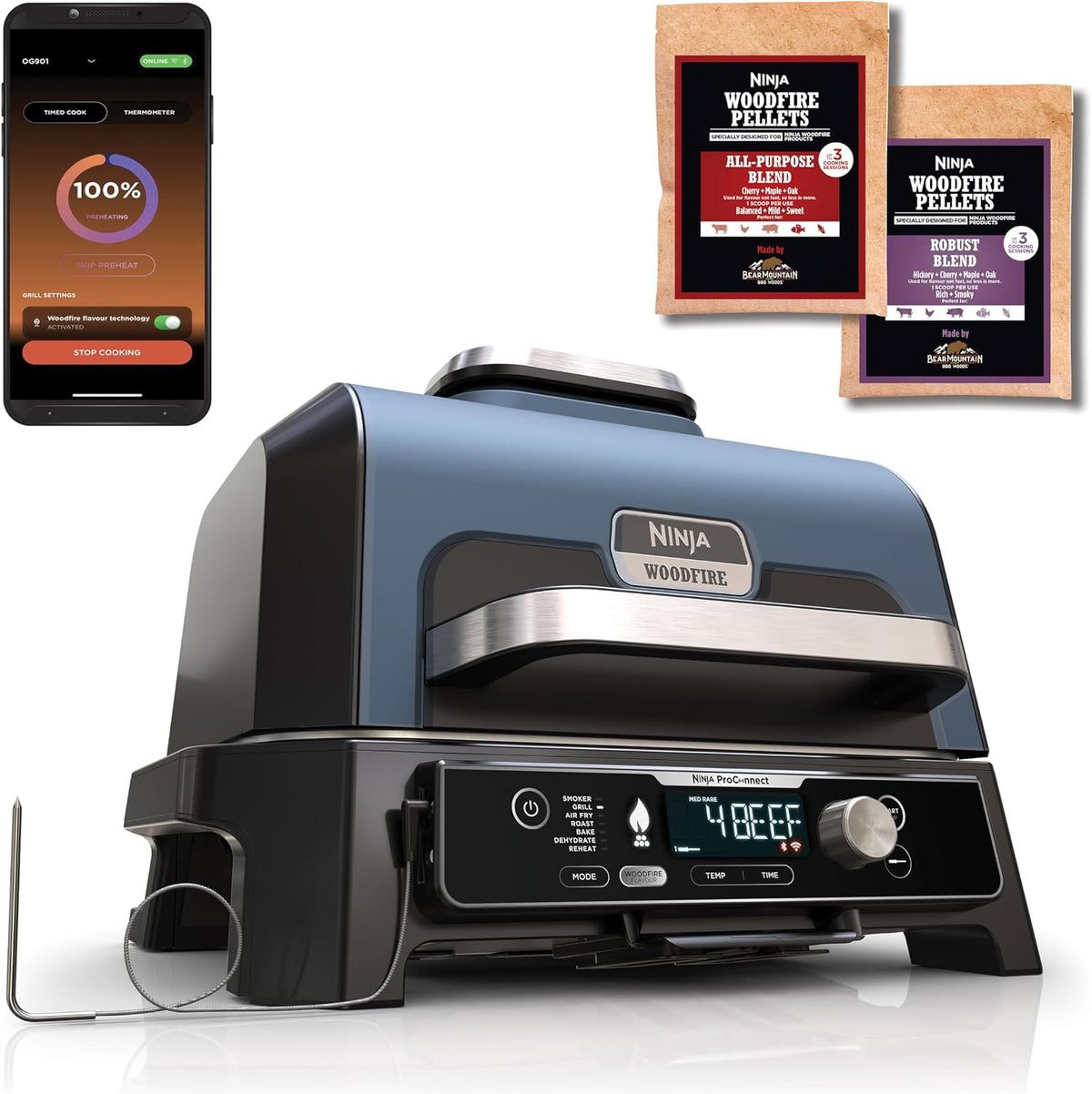 Grill NINJA, OG901EU, 3 kg, Czarny – OG901EU 7- in-1, plener, drewno 7-en-1